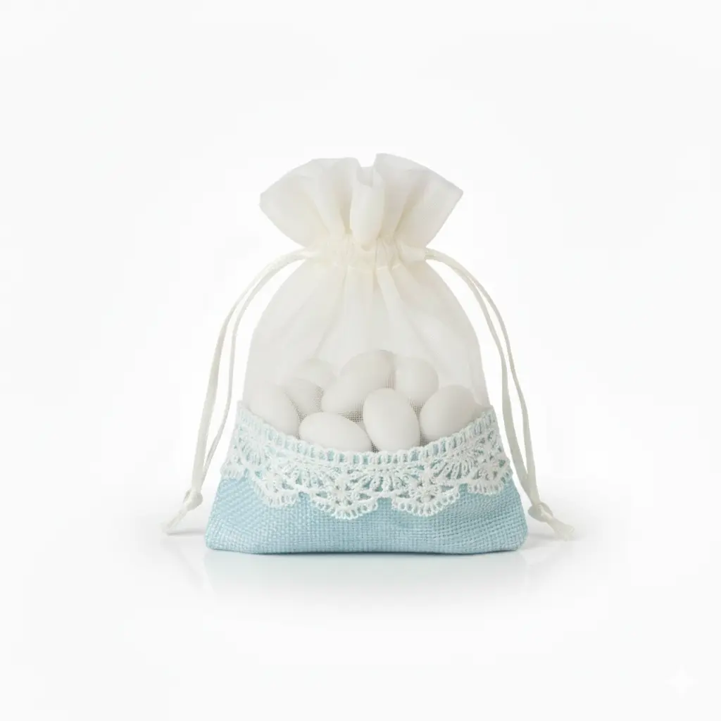 bonbonniere pochon jute tulle bleu