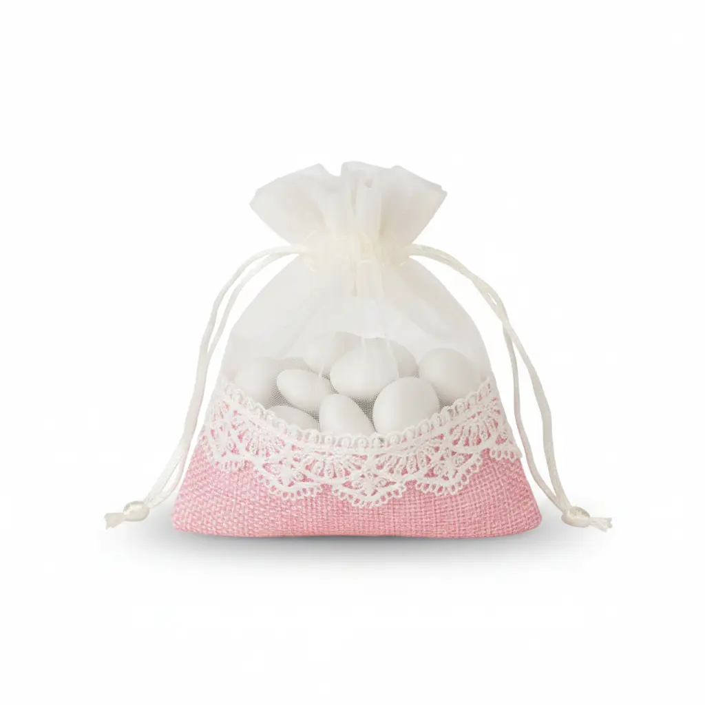 bonbonniere pochon jute tulle rose