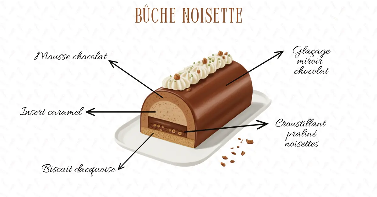 BÛCHE CHOCOLAT NOISETTES PRALINÉ